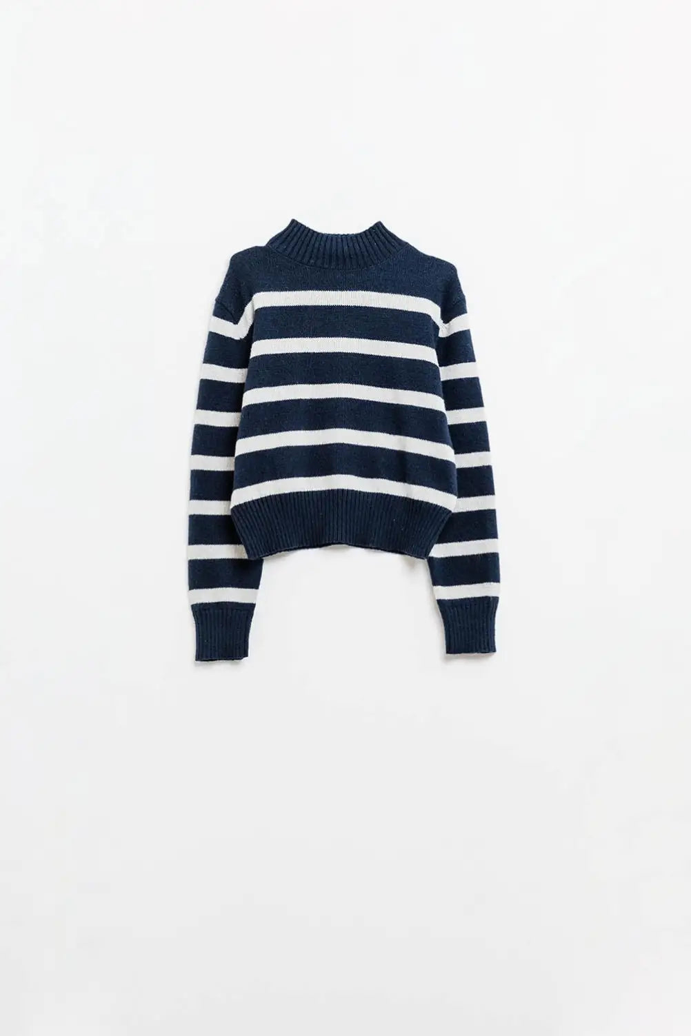 High Neck striped Sweater in navy and grey - Sweaters