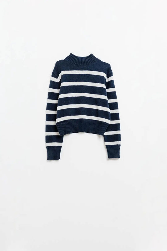 High Neck striped Sweater in navy and grey - Sweaters