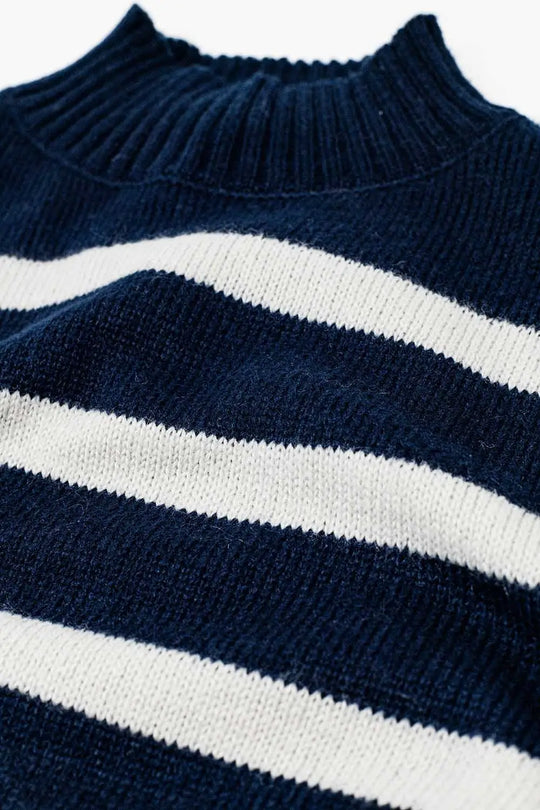 High Neck striped Sweater in navy and grey - Sweaters