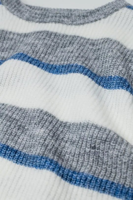 Grey jersey with ecru and blue stripes - Sweaters