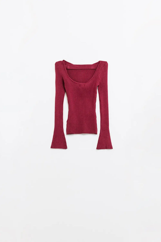 open back burgundy ribbed sweater - Sweaters