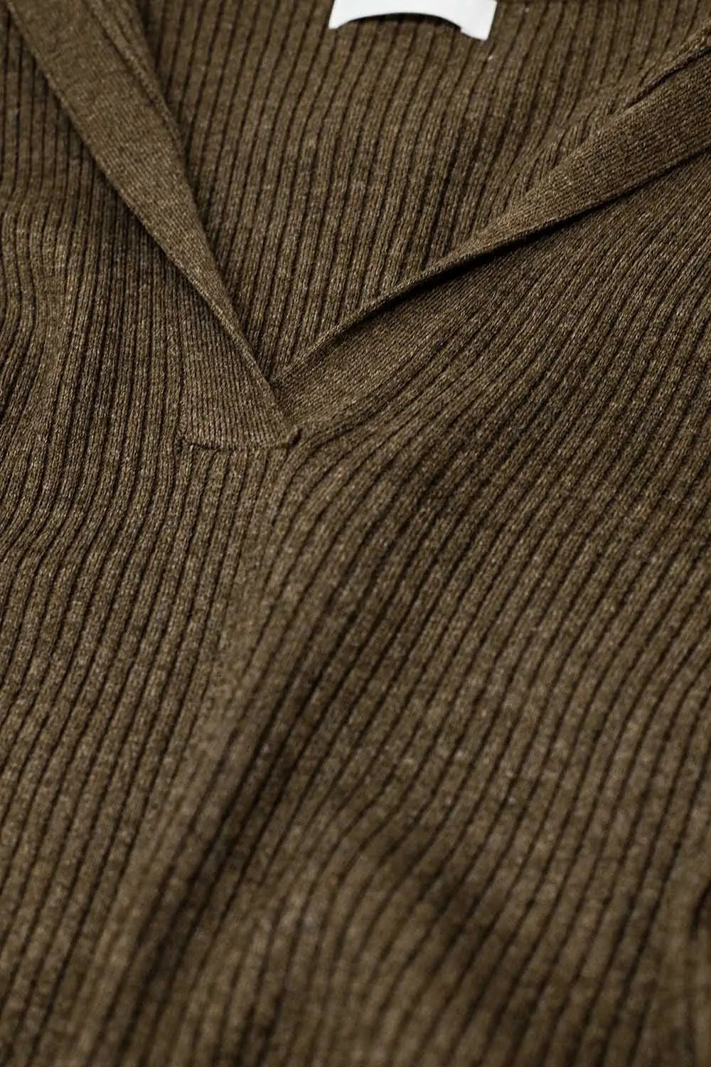 Brown Collared Rib Top With Long Sleeves - Sweaters