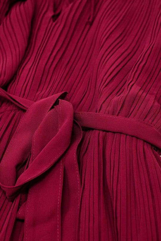 pleated chiffon dress in burgundy - Dresses