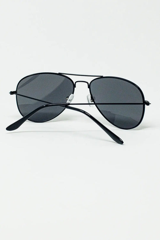 Retro Aviator SunglassesWith Smoke Lense in Black - BLACK / ONE - Sunglasses
