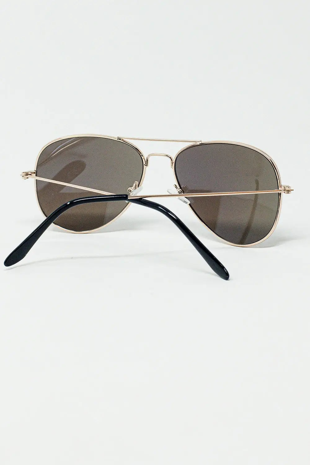 Retro Aviator Sunglasses With Blue Smoke Lense and Golden Frame - GOLD / ONE - Sunglasses