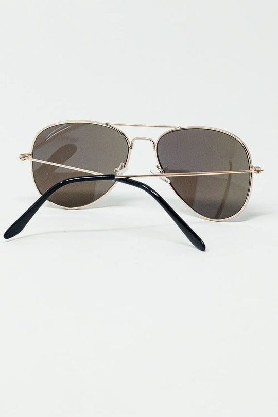 Retro Aviator Sunglasses With Blue Smoke Lense and Golden Frame - GOLD / ONE - Sunglasses