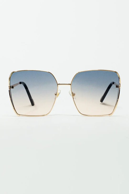 Oversized Square Metal Sunglasses In Blue Gradient Lens - BLUE / ONE - Sunglasses