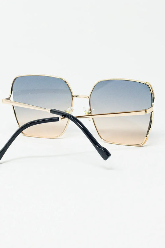Oversized Square Metal Sunglasses In Blue Gradient Lens - BLUE / ONE - Sunglasses
