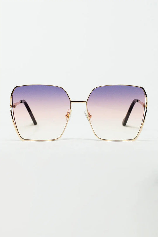 Oversized Square Metal Sunglasses In Purple Gradient Lens - PINK / ONE - Sunglasses