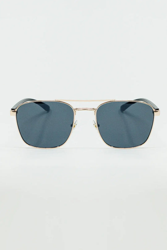 Squared Metal Sunglasses in Black Smoke Lens - BLUE / ONE - Sunglasses