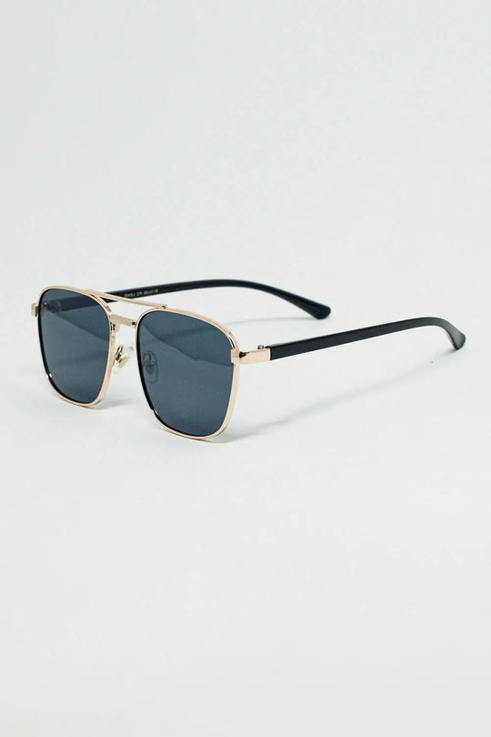 Squared Metal Sunglasses in Black Smoke Lens - BLUE / ONE - Sunglasses