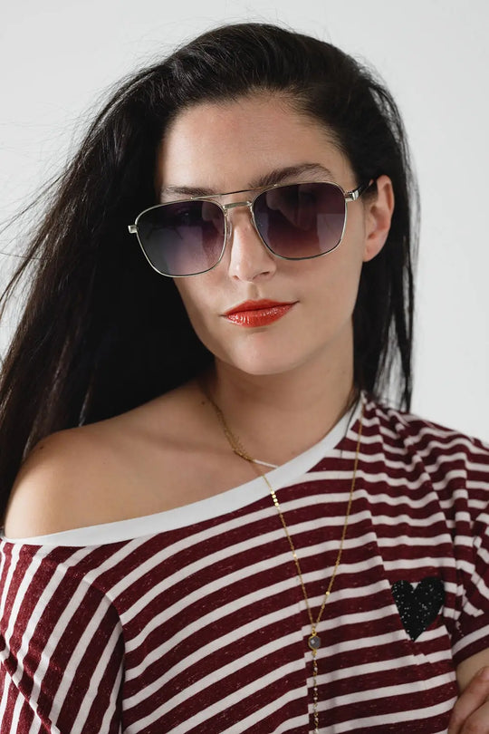 Squared Metal Sunglasses in Gray Smoke Lens - GRAY / ONE - Sunglasses