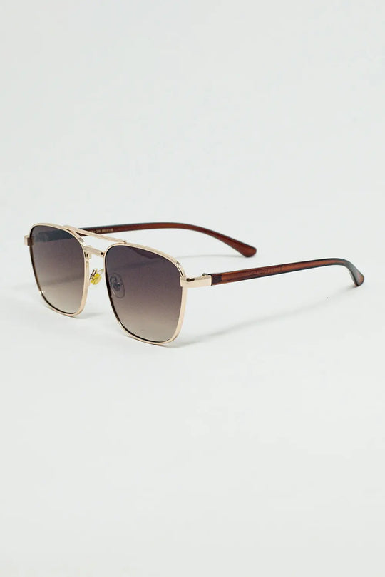 Squared Metal Sunglasses in Brown Smoke Lens - BROWN / ONE - Sunglasses