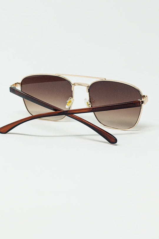 Squared Metal Sunglasses in Brown Smoke Lens - BROWN / ONE - Sunglasses