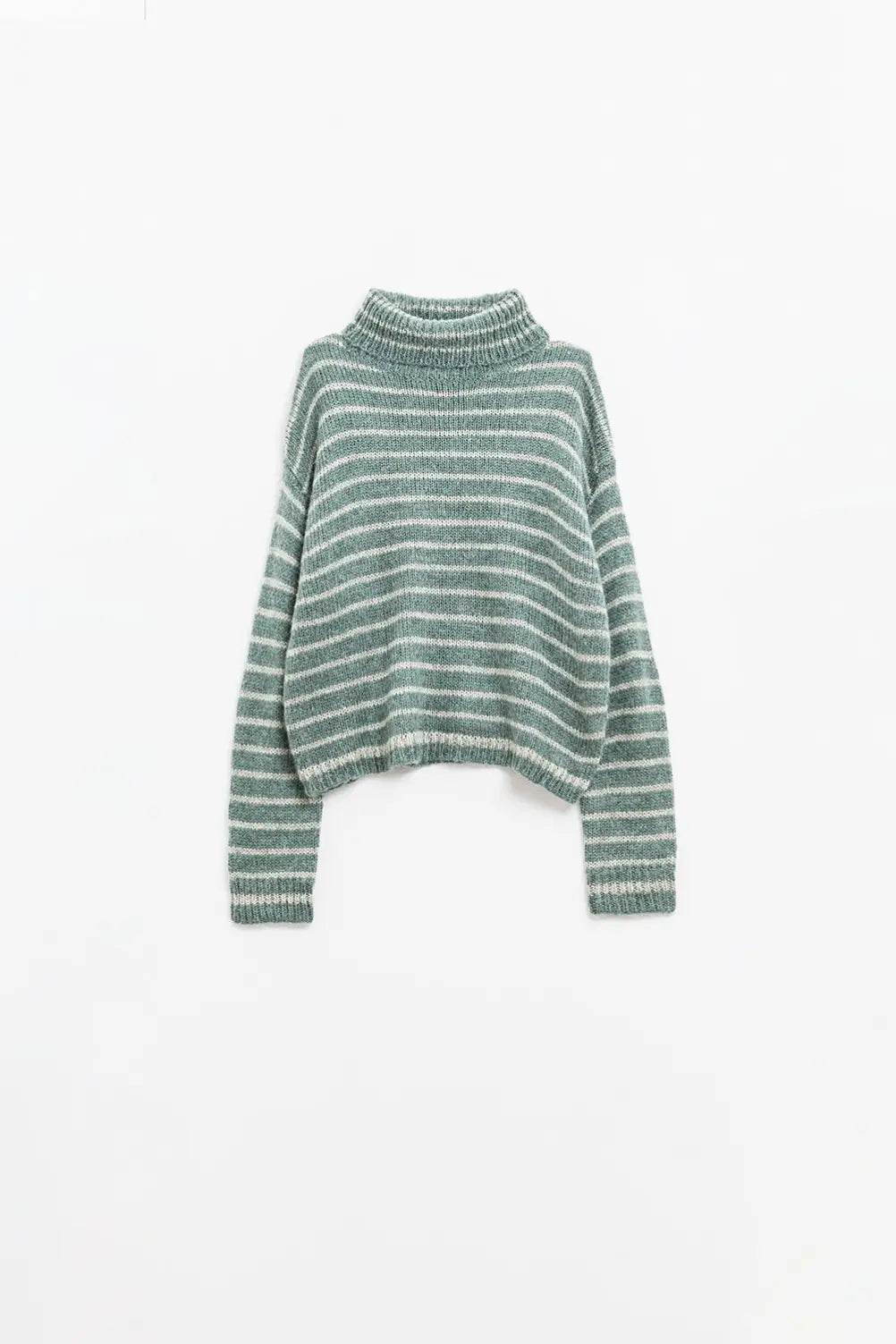 soft knit striped turtleneck sweater in green - Sweaters