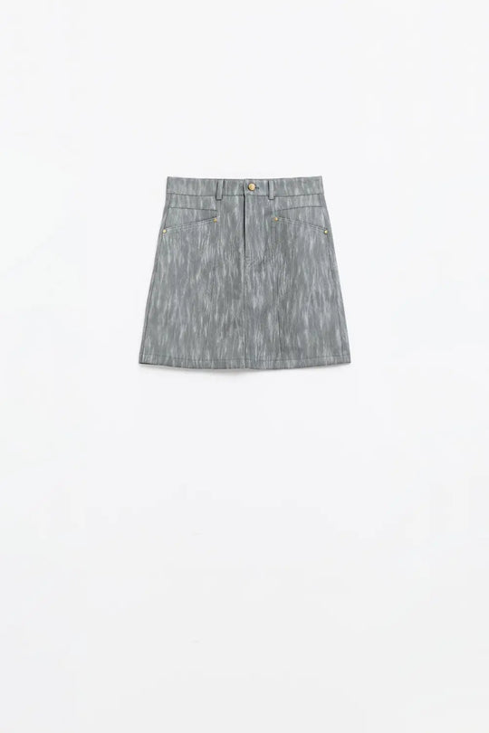 leatherette Straight mini skirt in grey with pockets - Skirts