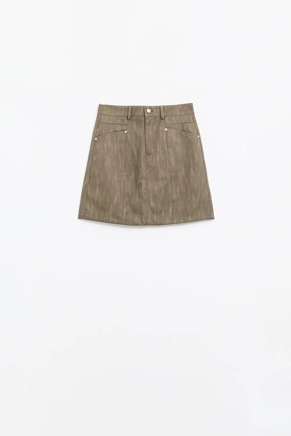 leatherette Straight mini skirt in brown with pockets - Skirts