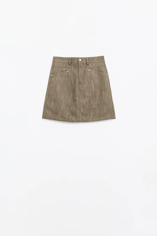 leatherette Straight mini skirt in brown with pockets - Skirts
