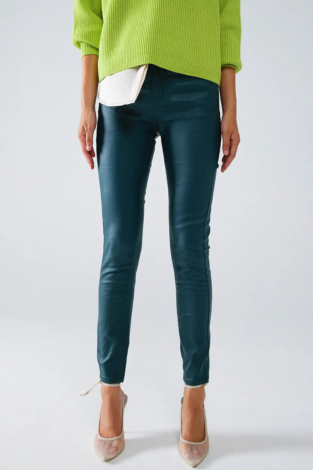 Dark Green Faux Leather Super Skinny Pants - Pants