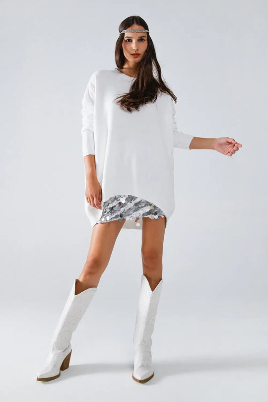 Oversized Crew Neck Long Sleeve Sweater in White - CREAM / ONE - Sweaters