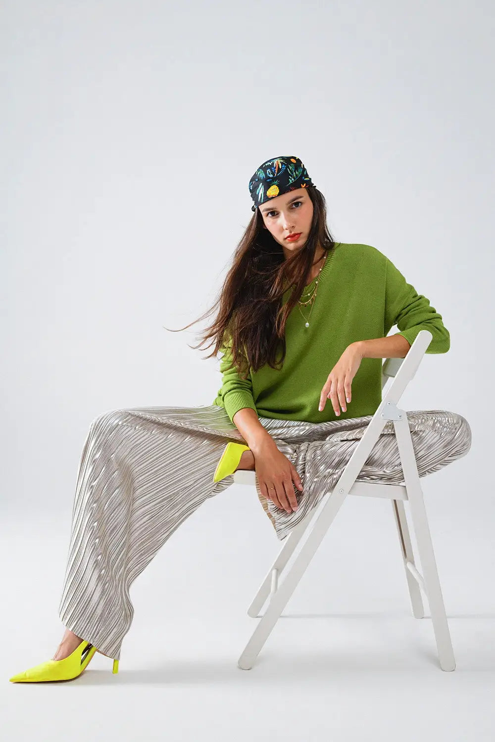 Oversized Crew Neck Long Sleeve Sweater in Olive Green - GREEN / ONE - Sweaters