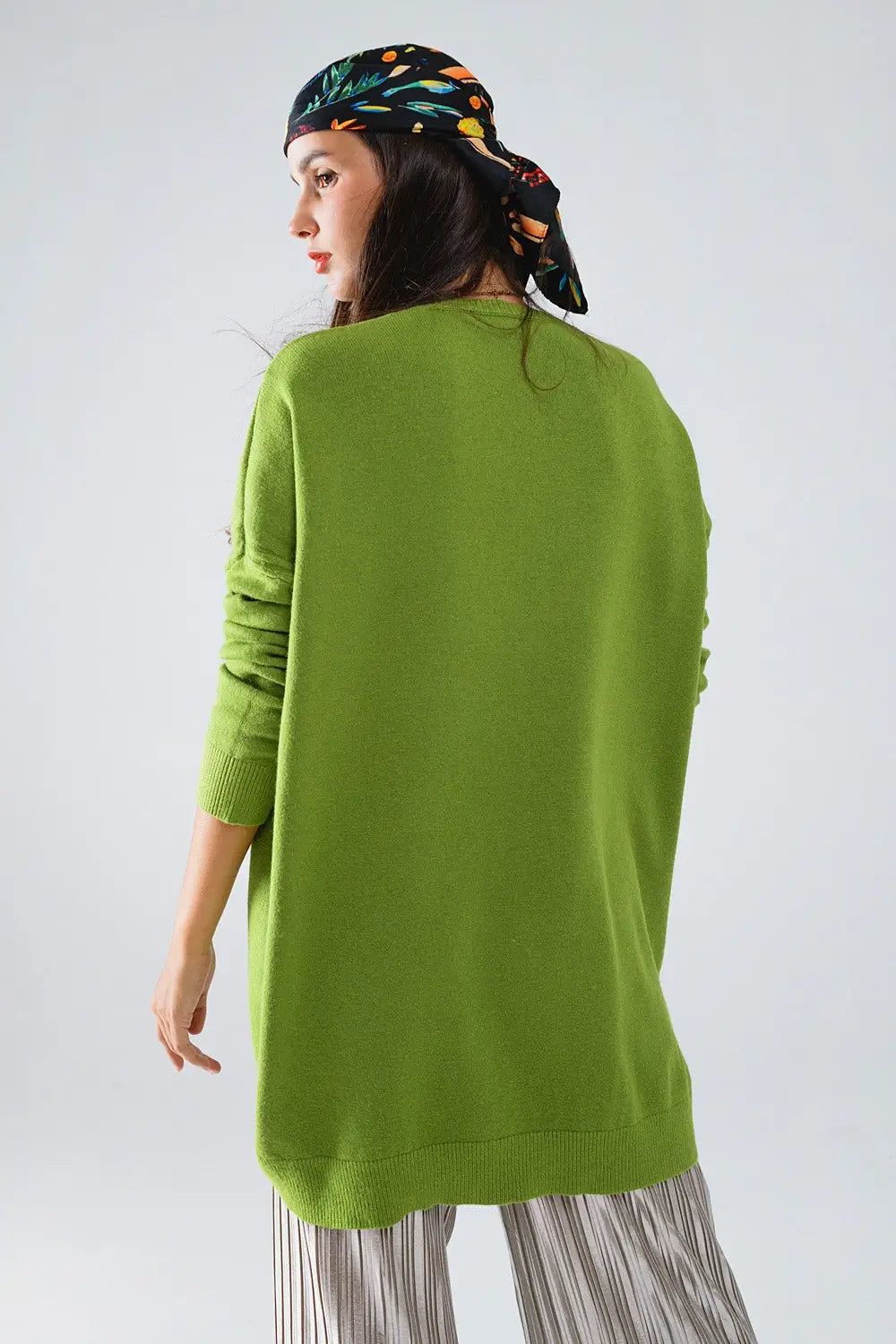 Oversized Crew Neck Long Sleeve Sweater in Olive Green - GREEN / ONE - Sweaters
