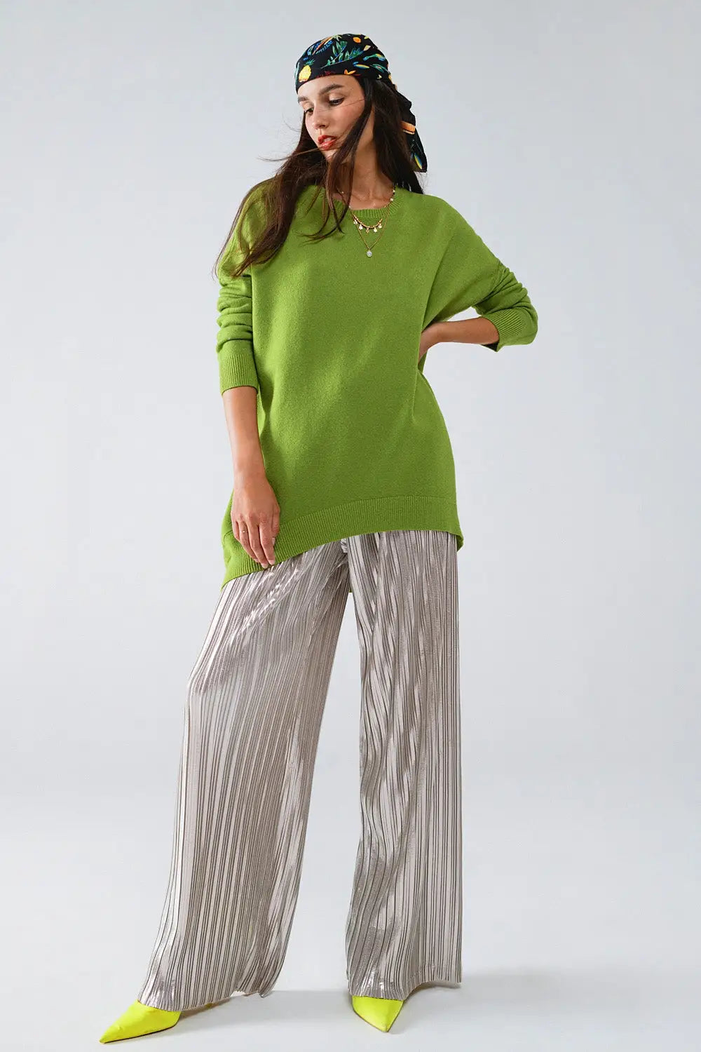 Oversized Crew Neck Long Sleeve Sweater in Olive Green - GREEN / ONE - Sweaters