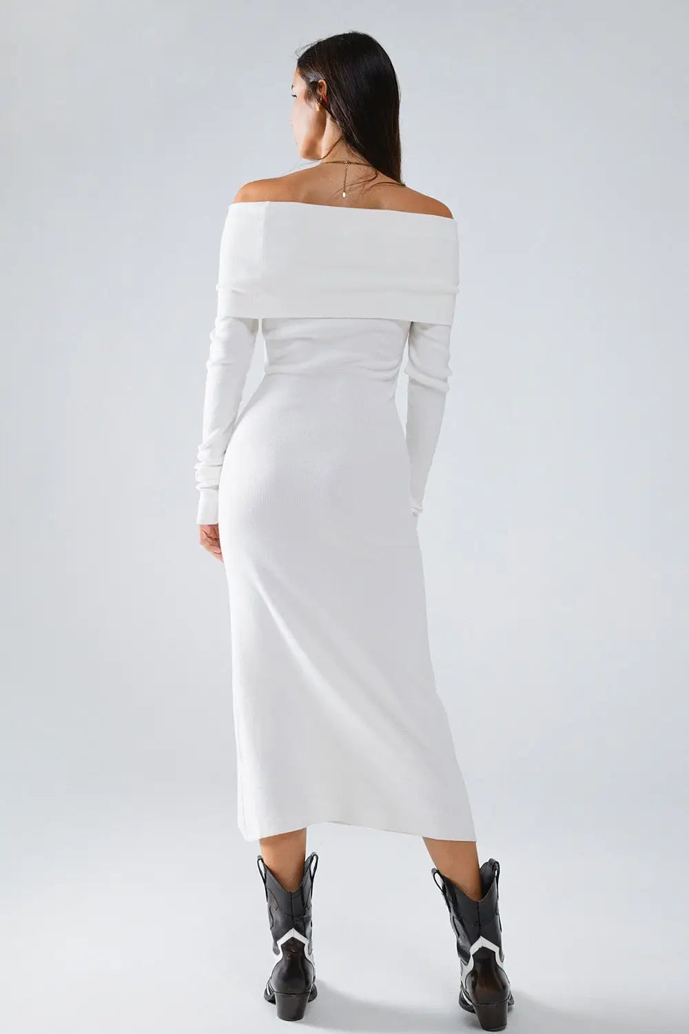 Maxi Knitted Foldover Badot Dress in white - CREAM / ONE - Dresses
