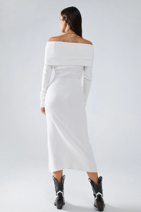 Maxi Knitted Foldover Badot Dress in white - CREAM / ONE - Dresses
