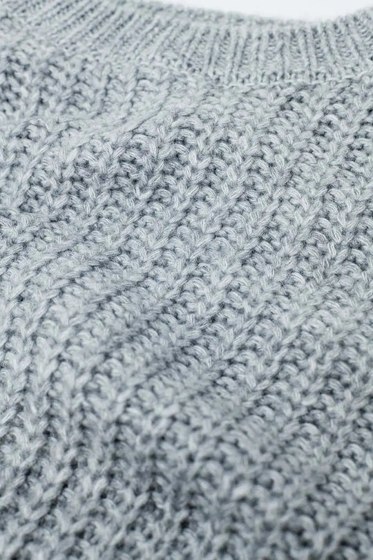 Light grey chunky knit sweater with balloon sleeves - GRAY / ONE - Sweaters
