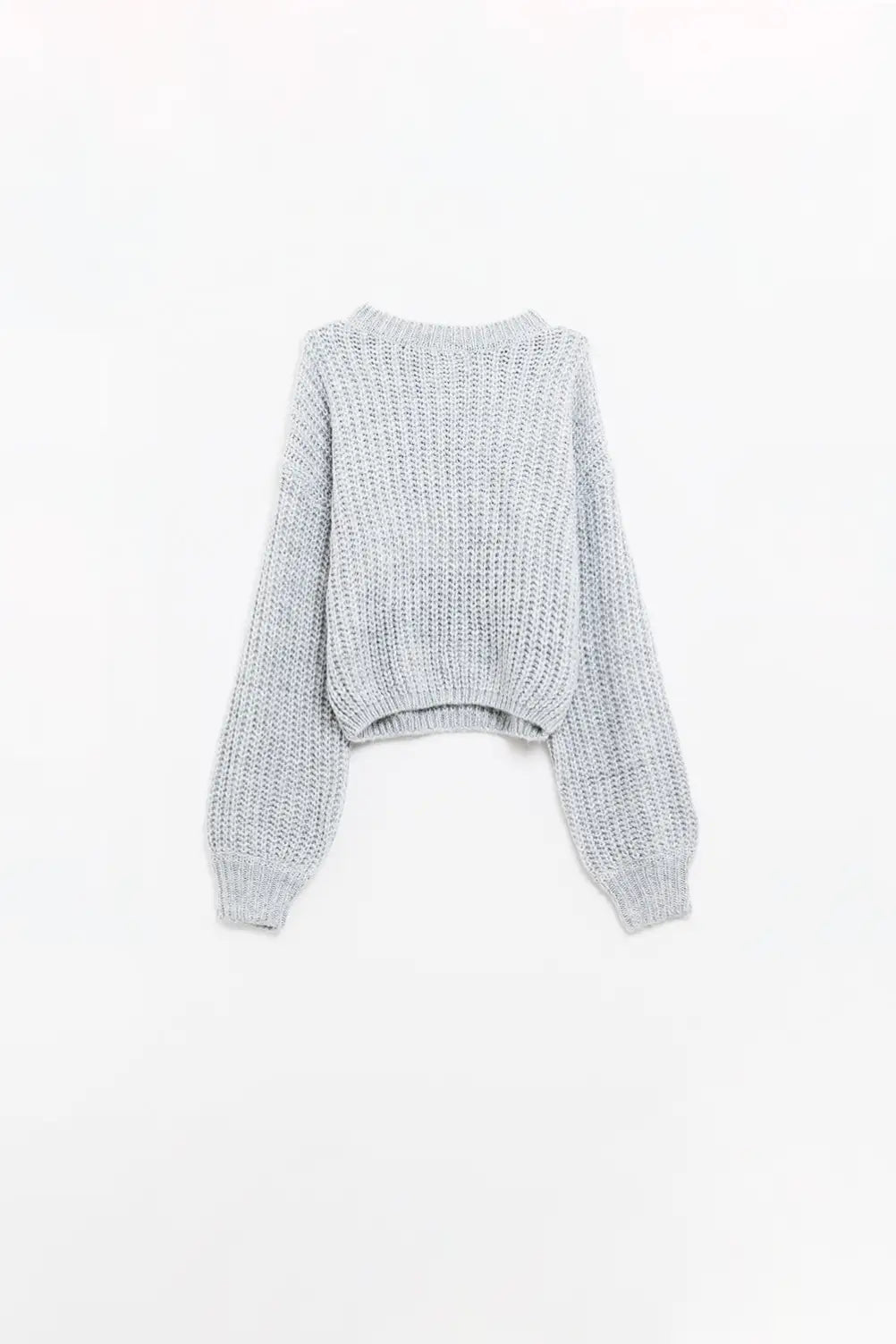 Light grey chunky knit sweater with balloon sleeves - GRAY / ONE - Sweaters