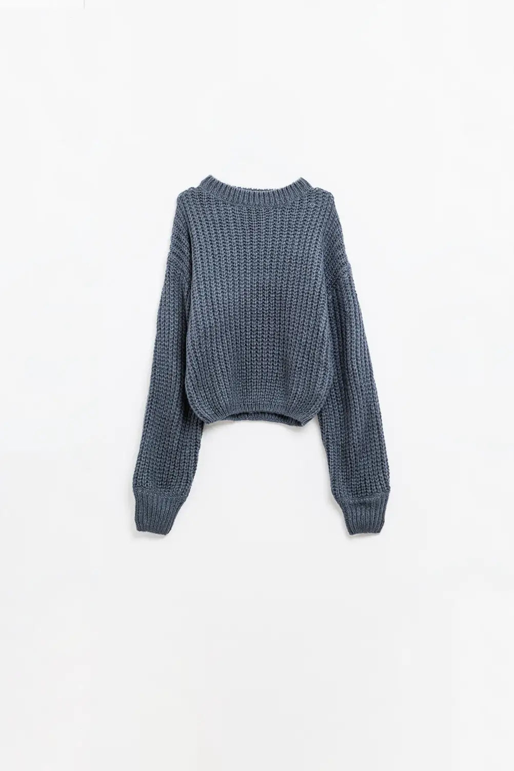 Dark grey chunky knit sweater with balloon sleeves - GRAY / ONE - Sweaters