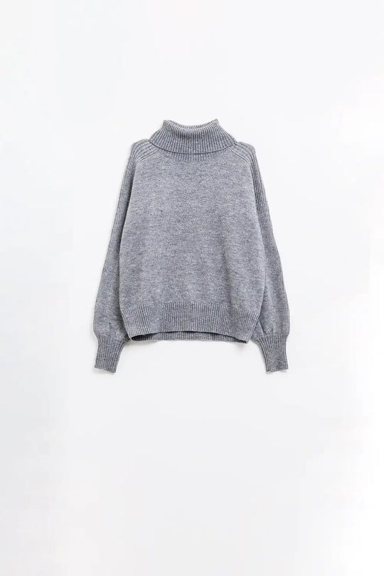 wide grey sweater with ribbed sleeves - Sweaters