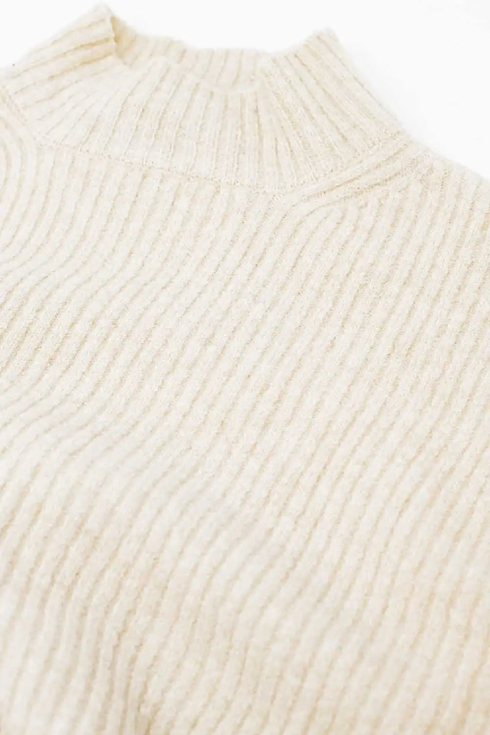 relaxed cream ribbed high neck sweater - Sweaters