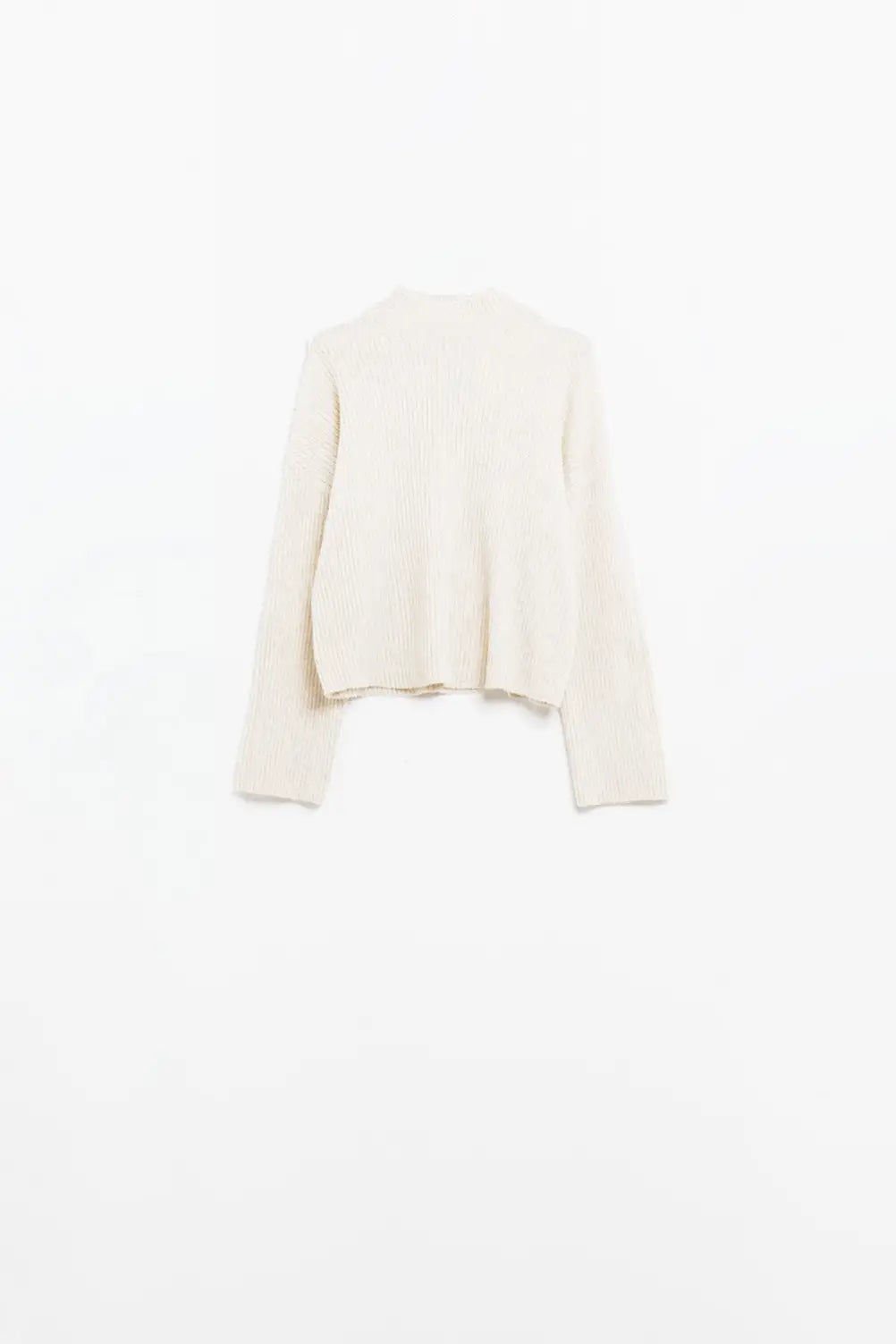 relaxed cream ribbed high neck sweater - Sweaters