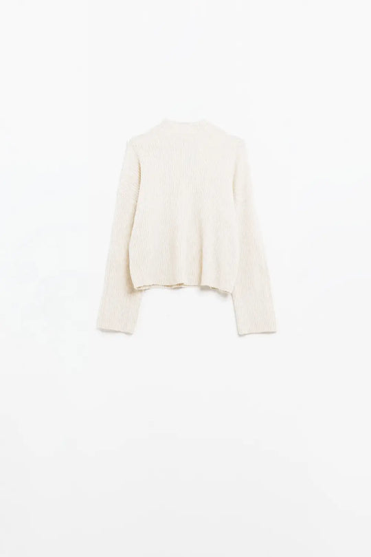 relaxed cream ribbed high neck sweater - Sweaters