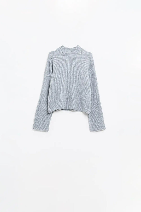 grey ribbed turtleneck sweater - Sweaters