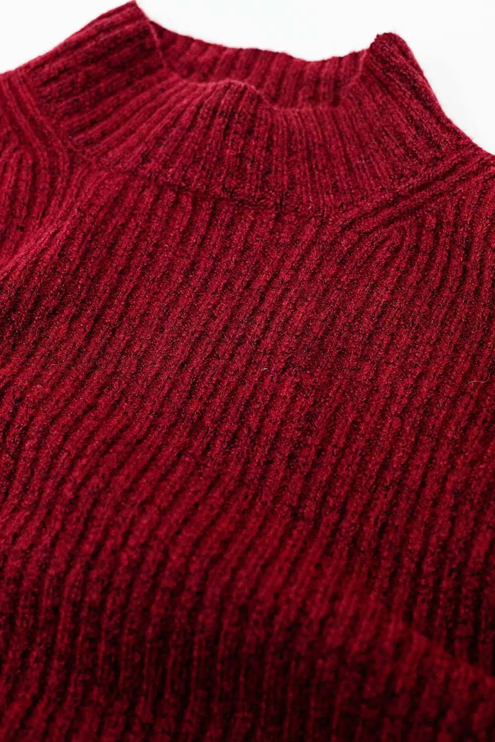 relaxed wine ribbed high neck sweater - Sweaters