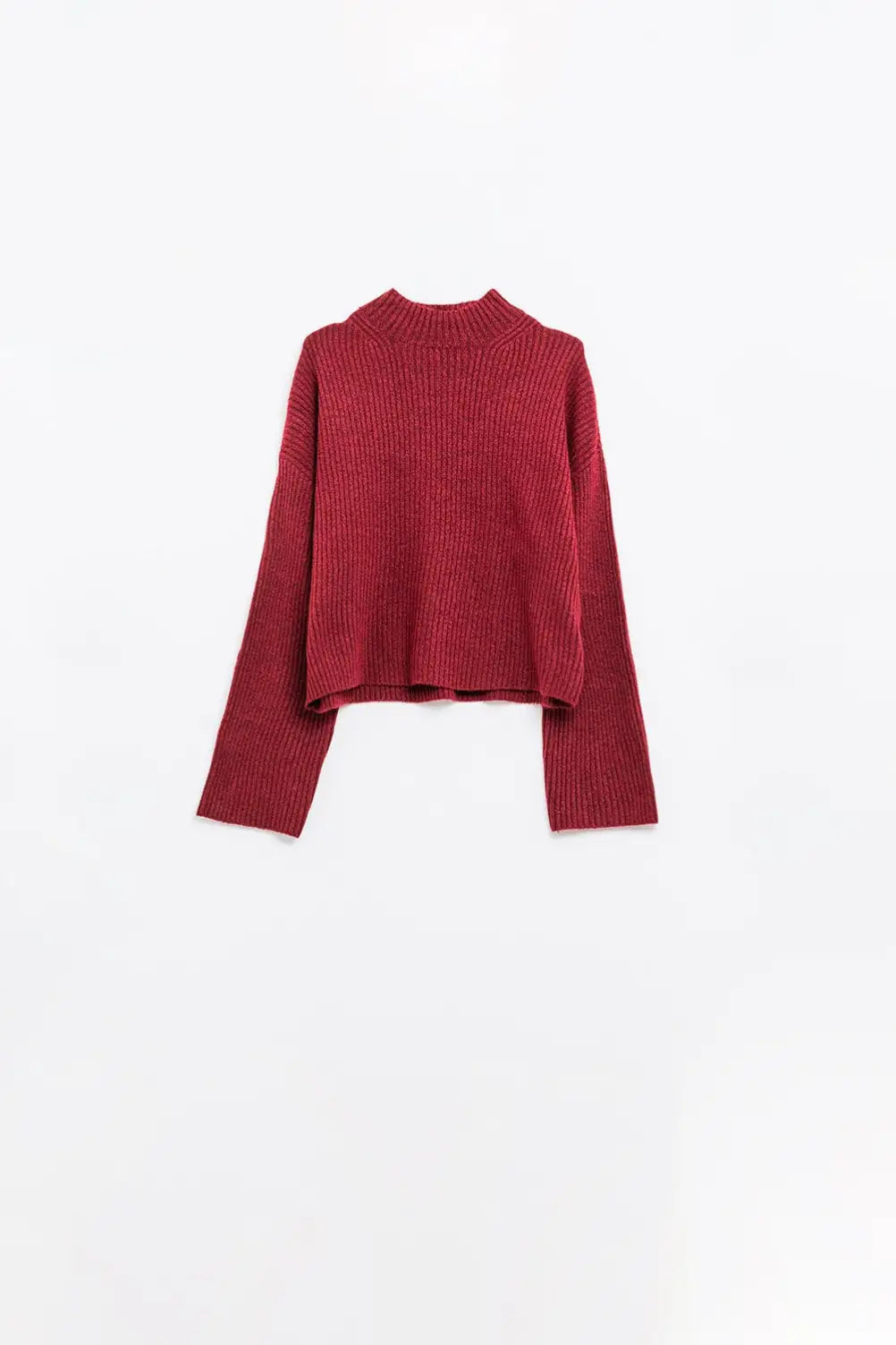 relaxed wine ribbed high neck sweater - Sweaters