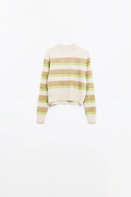 beige sweater with green and camel stripes - Sweaters