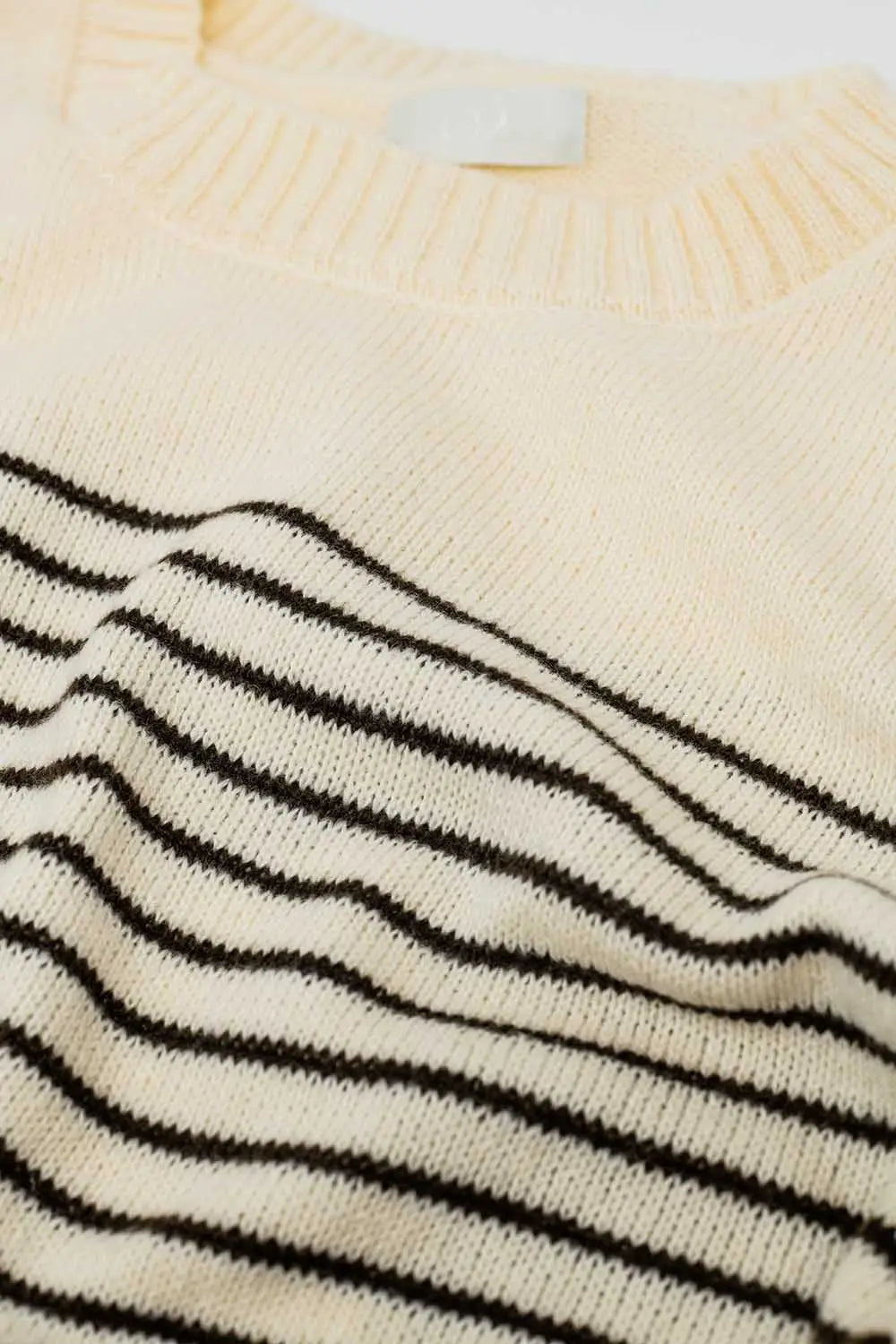 Cream sweater with brown stripes and boat neck - Sweaters