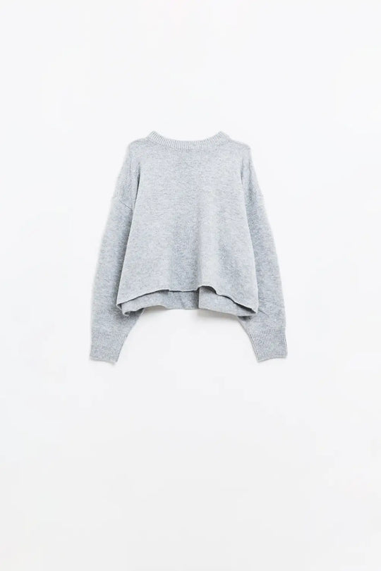 Soft knit grey jumper with balloon sleeves - GRAY / ONE - Sweaters
