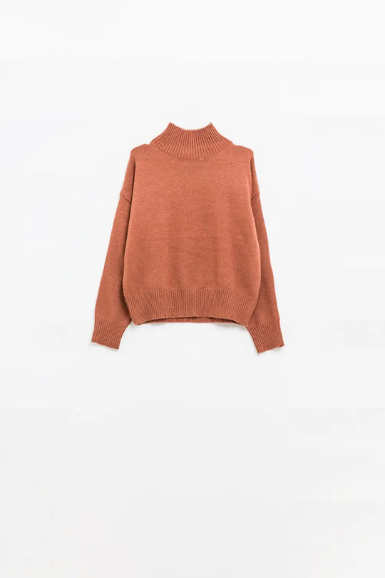 chunky knit sweater in camel with turtleneck - Sweaters