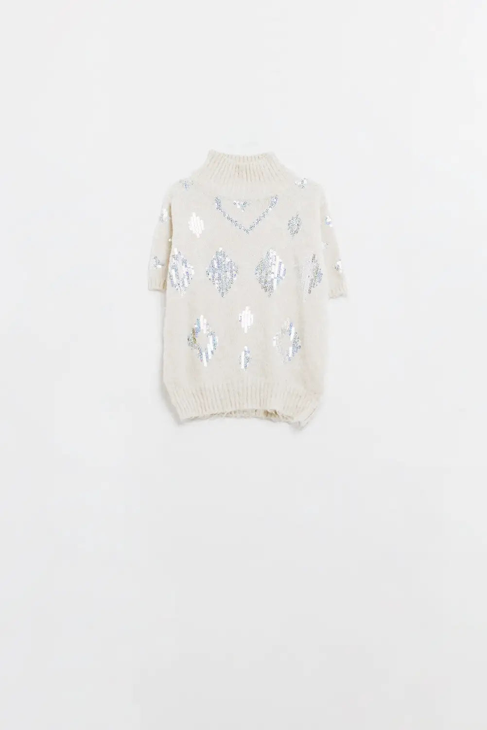 Cream short sleeve sweater with sequin embellishment - Sweaters