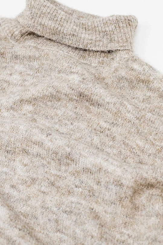 Beige fluffy high neck relax fit sweater - BEIGE / ONE - Sweaters