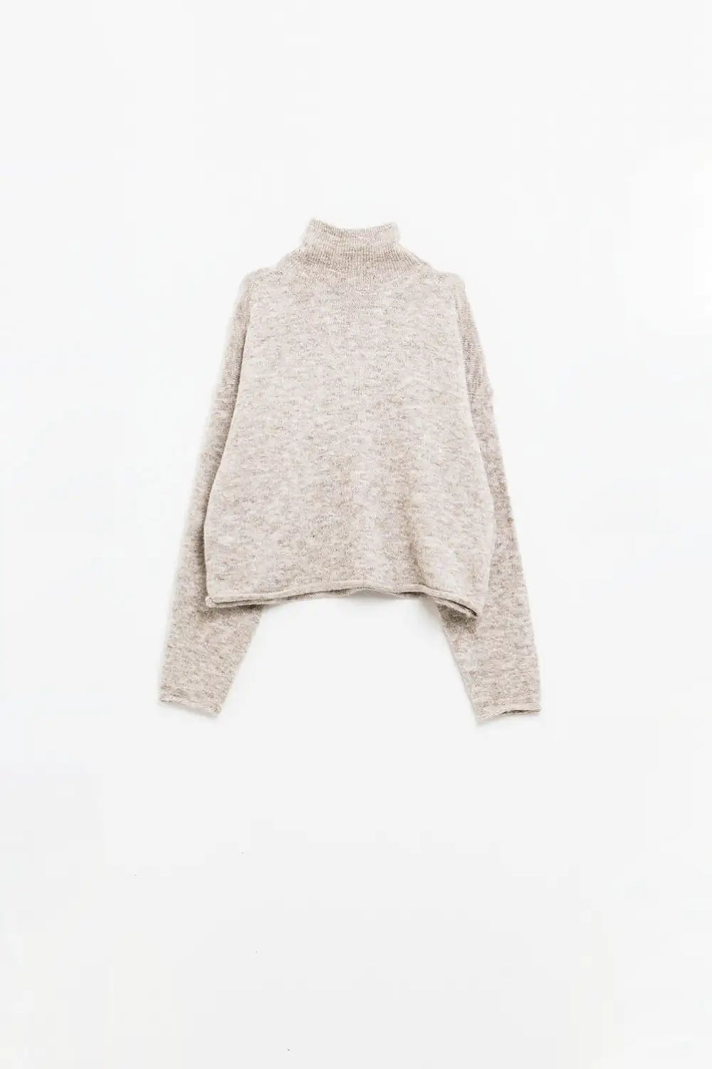 Beige fluffy high neck relax fit sweater - BEIGE / ONE - Sweaters