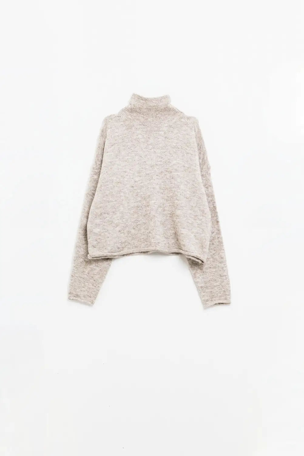 Beige fluffy high neck relax fit sweater - BEIGE / ONE - Sweaters
