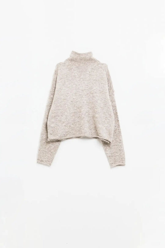 Beige fluffy high neck relax fit sweater - BEIGE / ONE - Sweaters