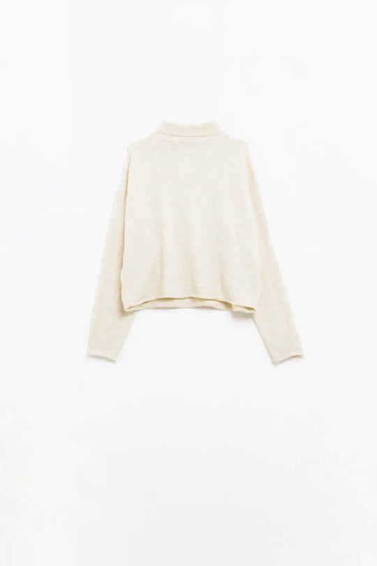 cream fluffy high neck relax fit sweater - CREAM / ONE - Sweaters