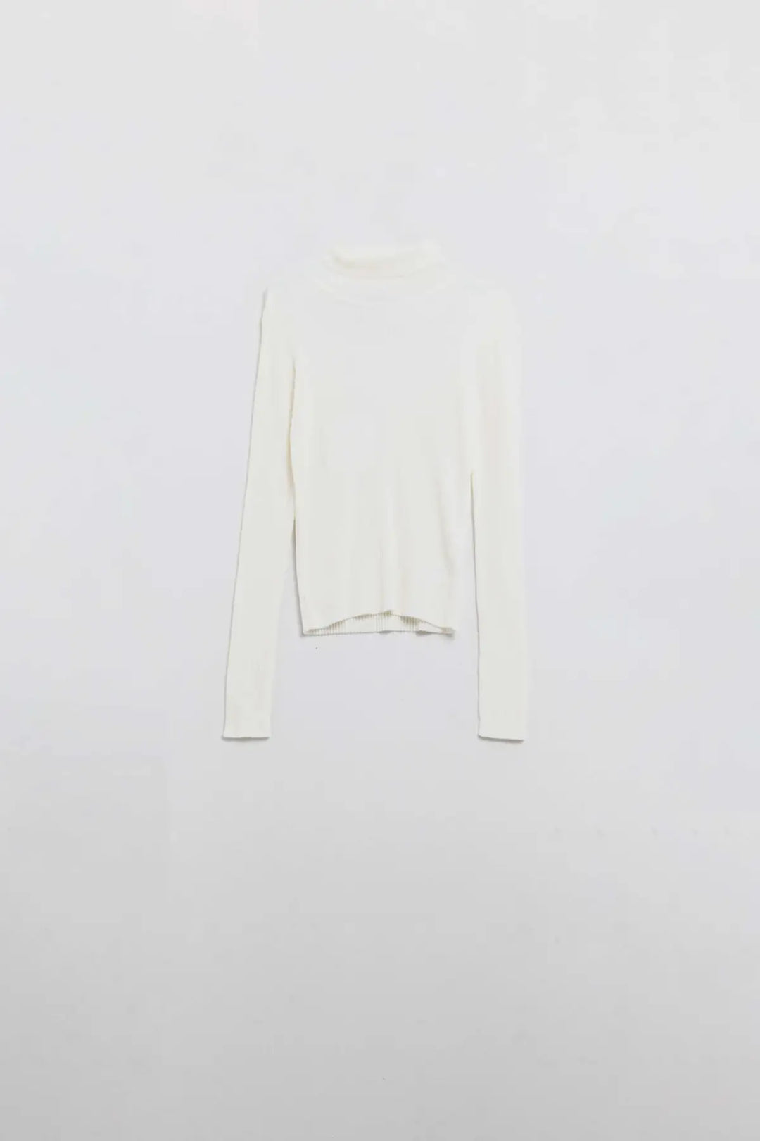 Cream basic ribbed sweater with high neck - Sweaters